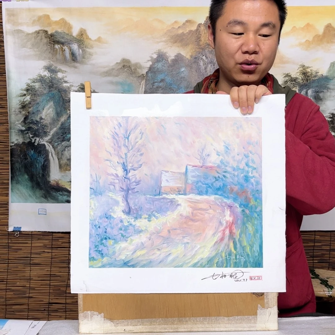 油画行路人小院绘画作品竞拍