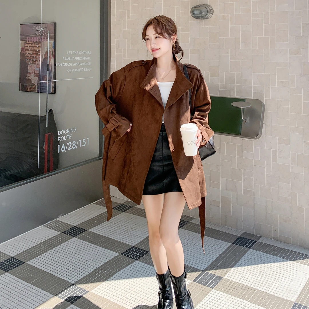 复古高级感系带收腰风衣外套女2025年秋季法式气质英伦风立领大衣