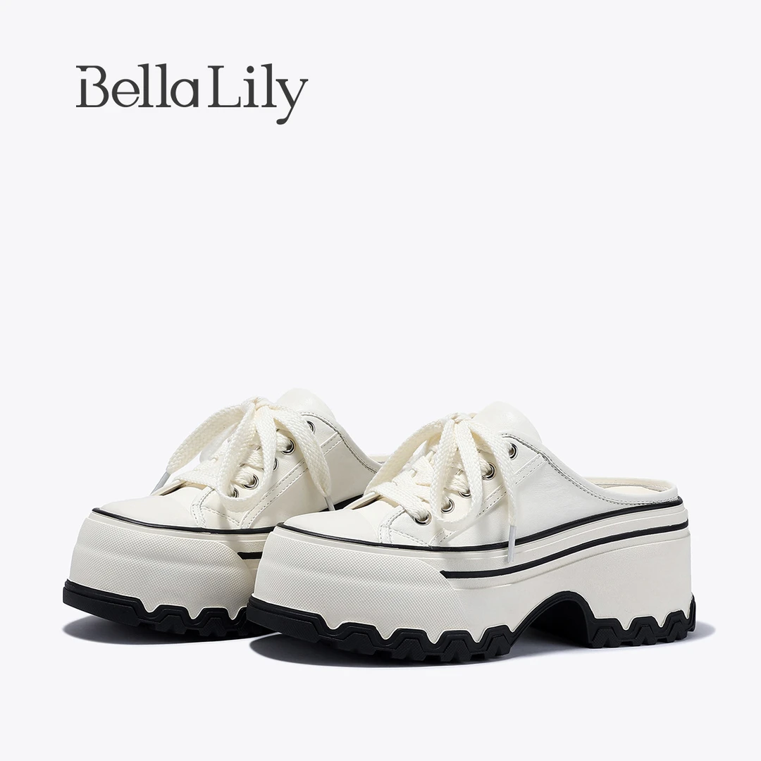 BellaLily2025夏季新款简约通勤厚底鞋时尚懒人鞋增高舒适休闲鞋