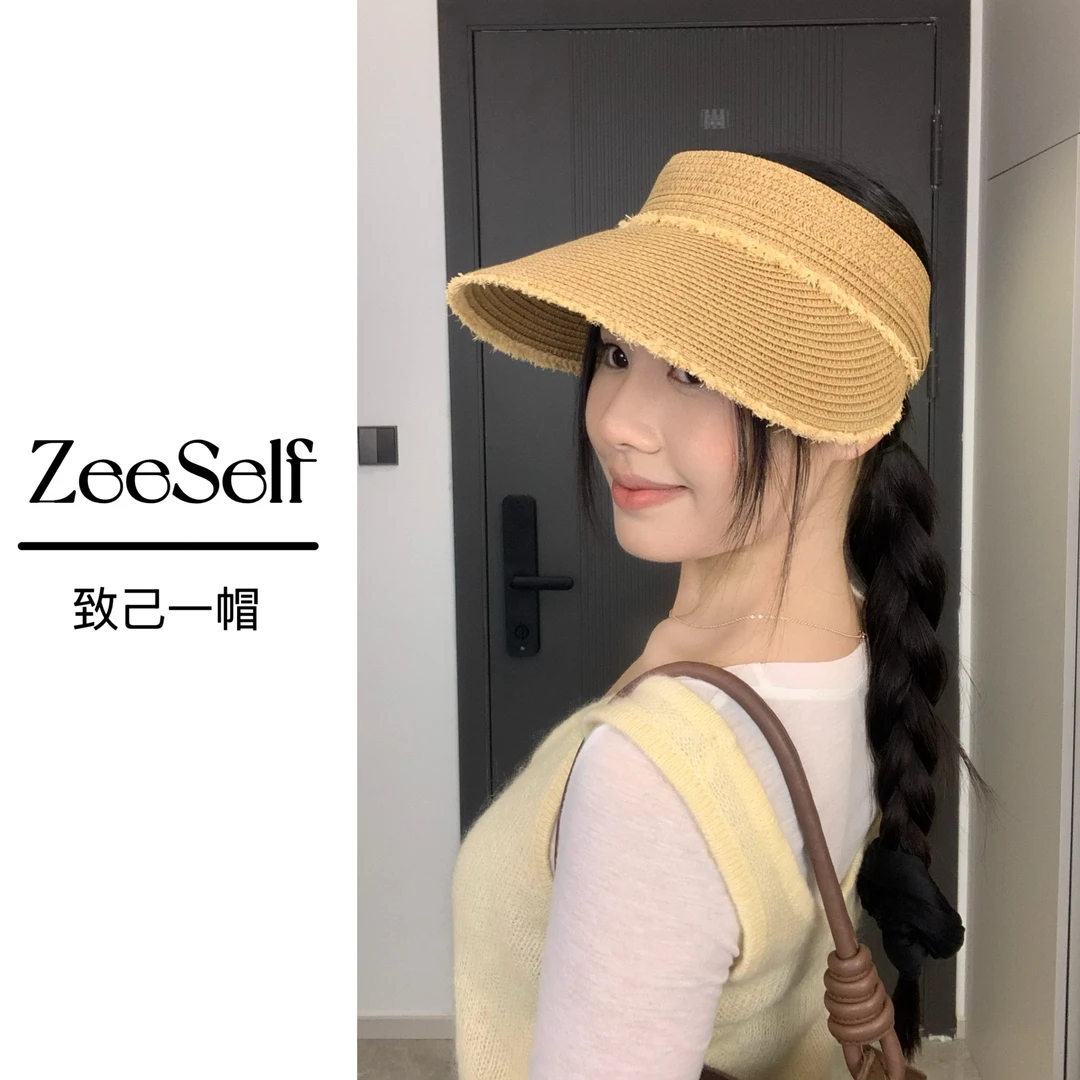 UPF50+原创设计 防紫外线2025遮阳拼接夏季空顶帽编织防晒草帽女