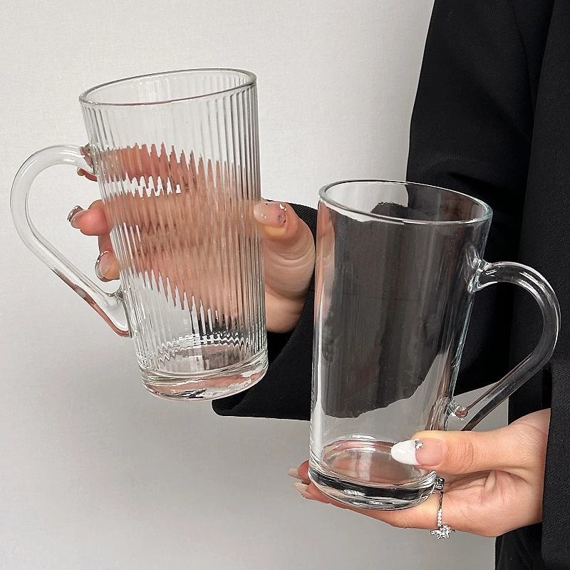 简约ins风带把玻璃杯高颜值牛奶杯咖啡杯夏天家用喝水杯子马克杯