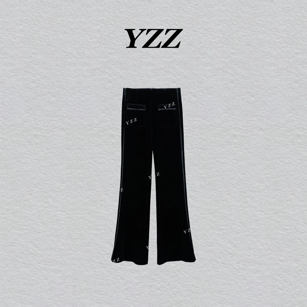 YZZ “漫画腿”进口高密度丝绒保暖加绒加厚高腰微喇叭裤 810860