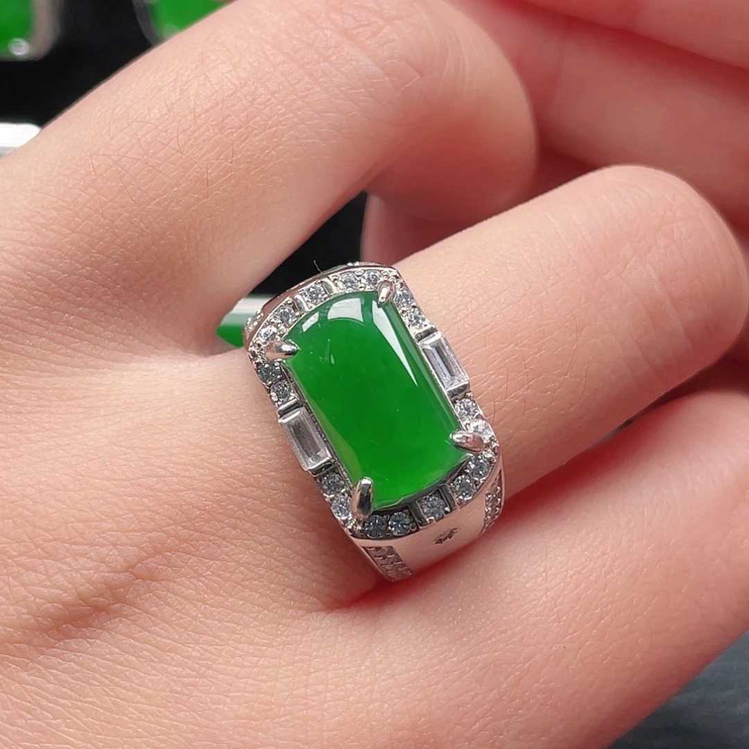 翡翠银S925镶嵌戒指3823