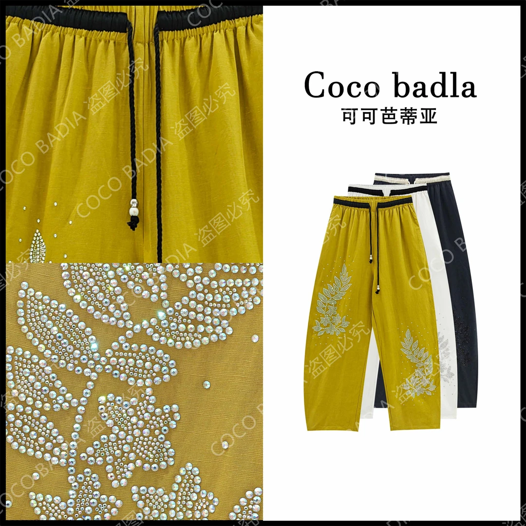 2025&新款重工烫钻麦穗显瘦弯刀裤宽松时尚设计师休闲裤KZ5531