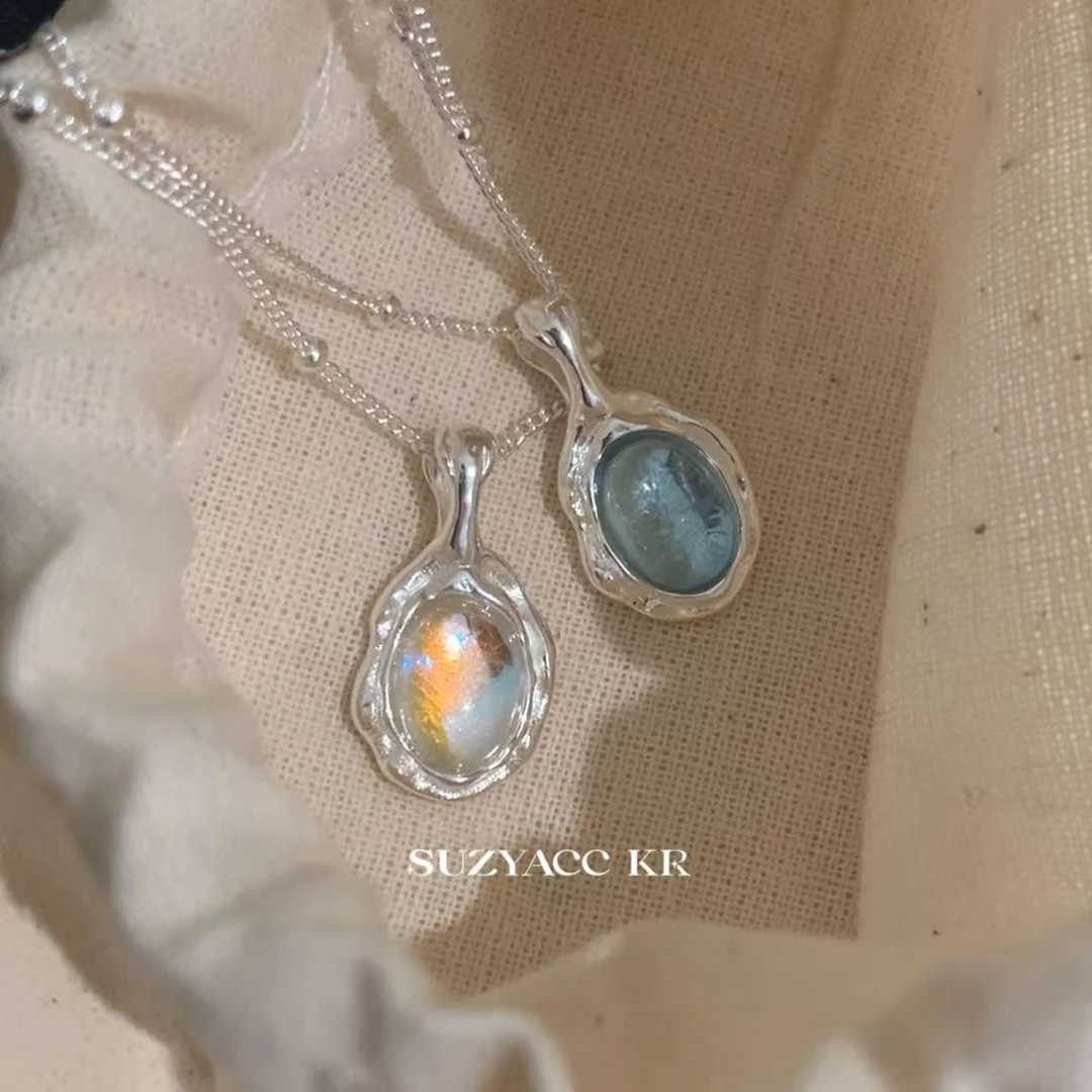Suzyacc Kr 链子925银 925银【月光潮汐】项链气质蓝色DX0237