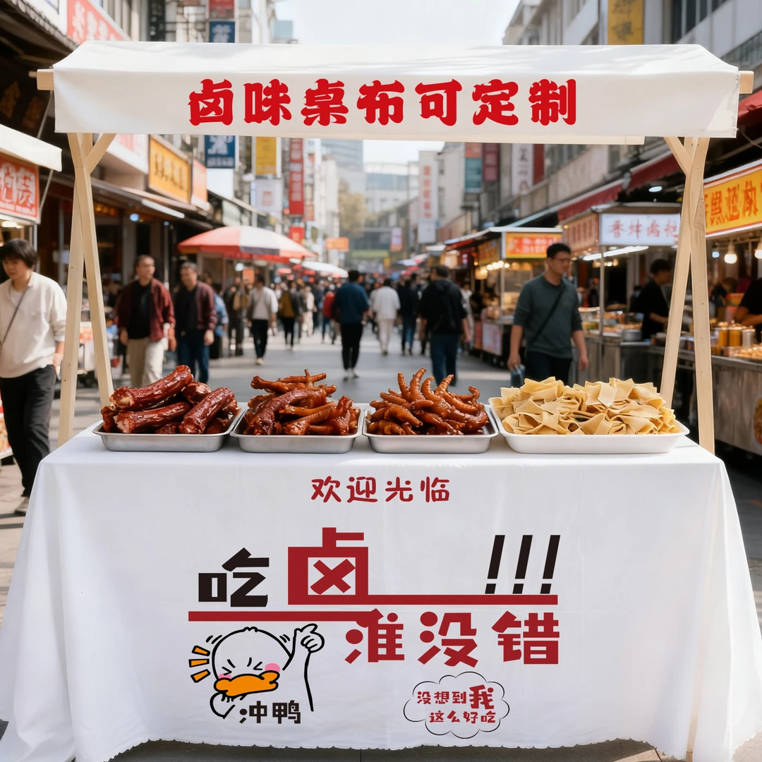 卤味鸭货户外摆摊桌布夜市路边摊位招牌挂布集市地摊广告台布定制
