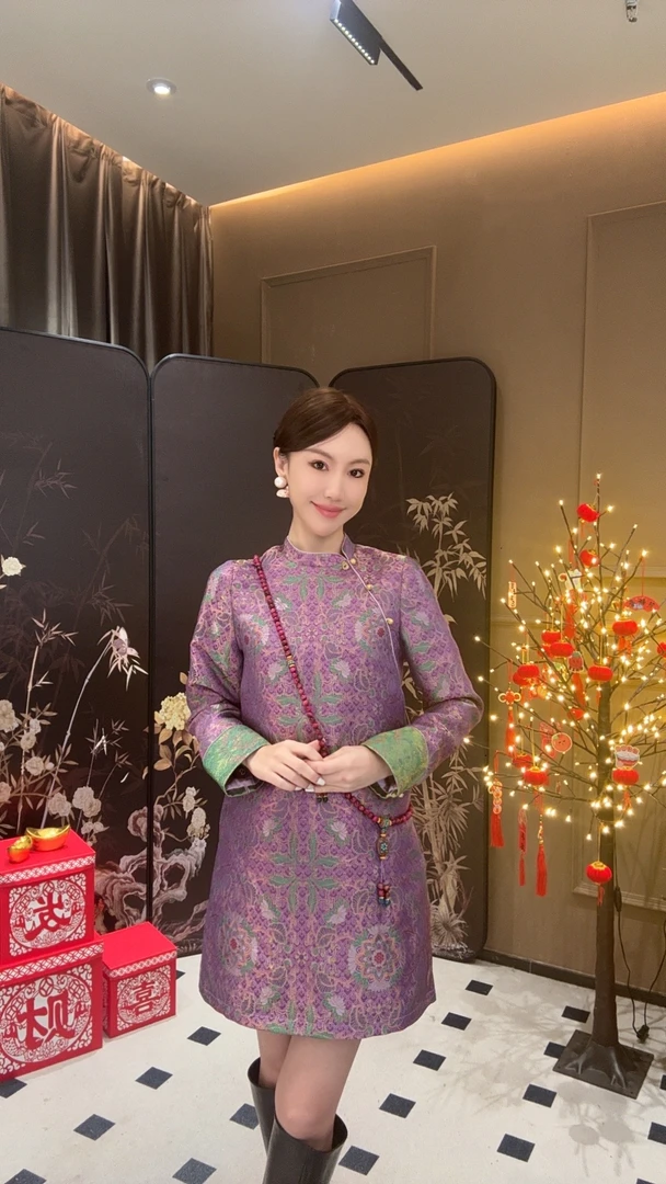 甘甘【紫气东来】连衣裙 春款织金宋锦桑蚕丝新中式连衣裙