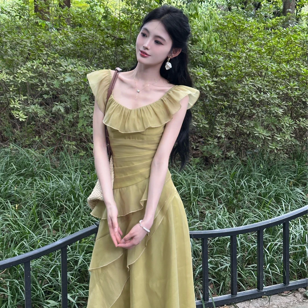 小八定制【绿镜仙踪】25夏季新款法式个性设计感连衣裙 00108 LSC