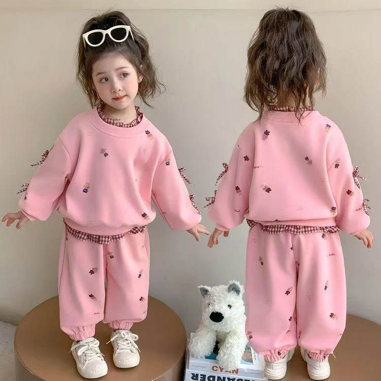 女童秋装套装2025新款休闲洋气儿童春秋休闲卫衣小女孩卡通两件套