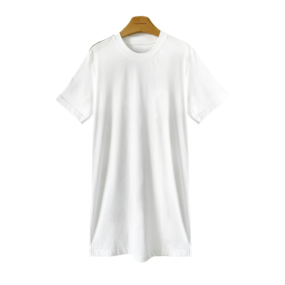 格子家肩部格纹织带装饰棉质两色连衣裙288