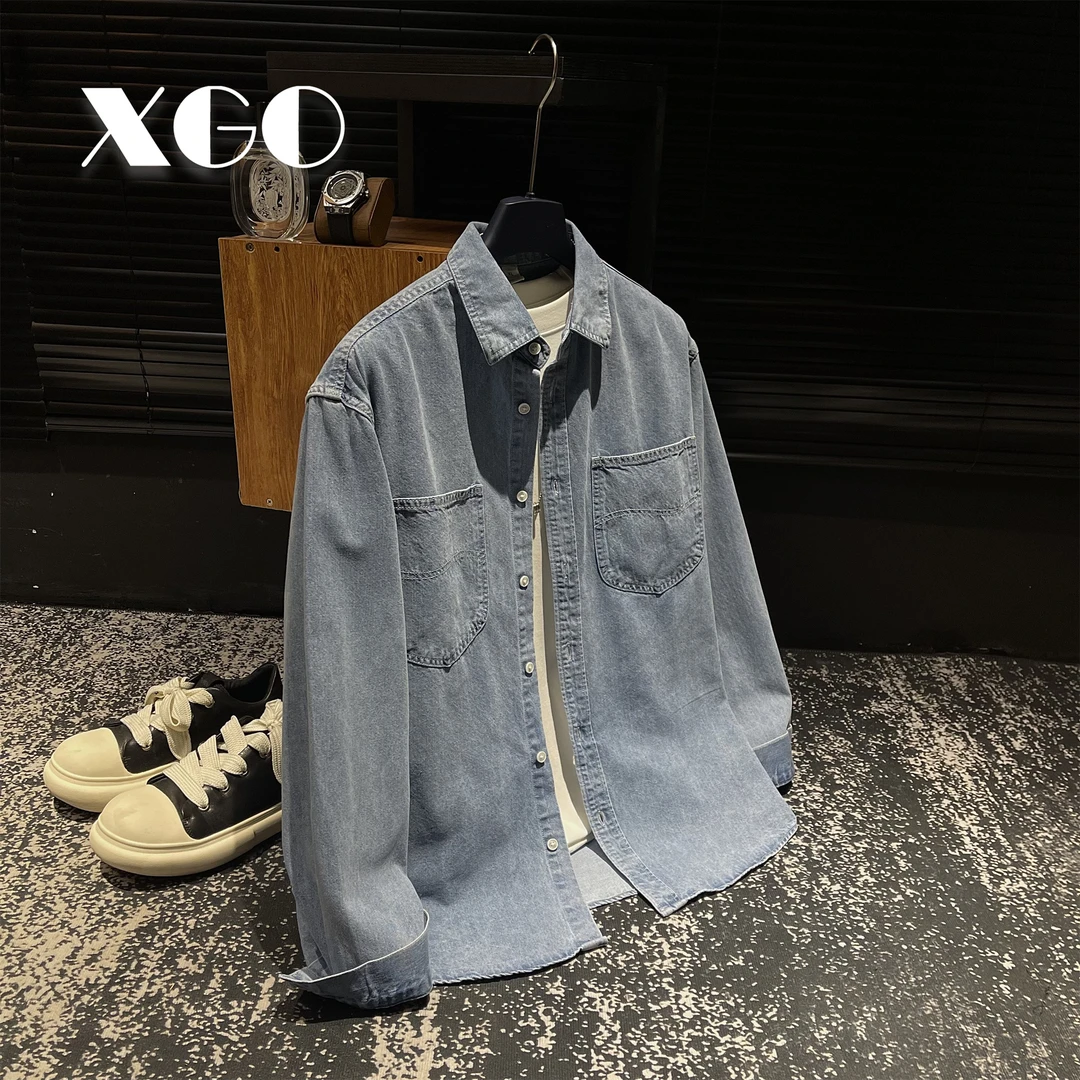 【XGORAD】原创设计复古双口袋明线点缀时尚百搭翻领牛仔衬衫春季