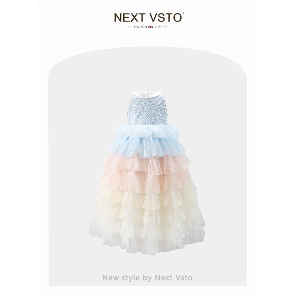 英国NEXT VSTO女童人鱼公主网纱蛋糕裙夏季小女孩渐变礼服连衣裙