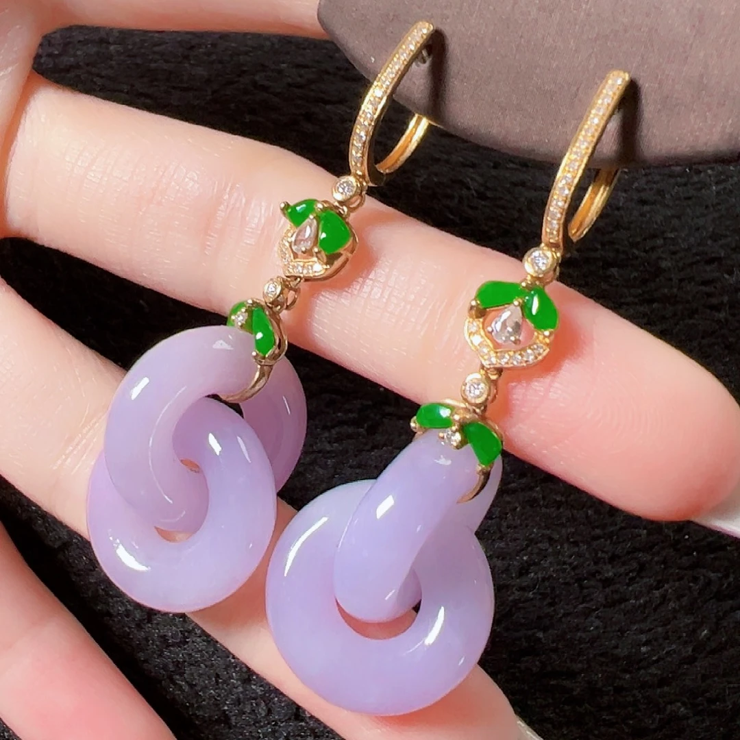 翡翠18K金镶嵌耳饰签收后24小时鉴赏期，过时不退