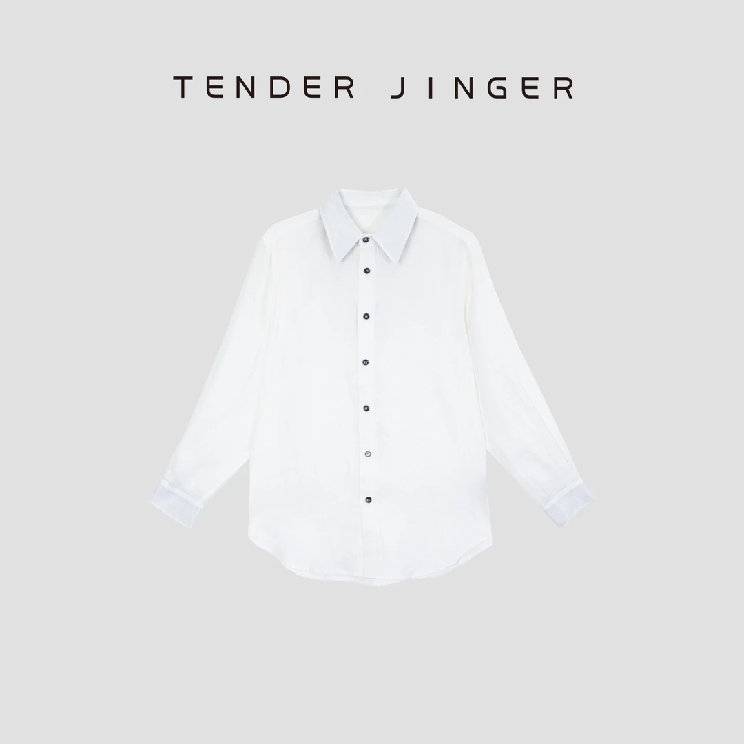 Tender Jinger翻领刺绣亚麻长袖衬衫T53SZS30699
