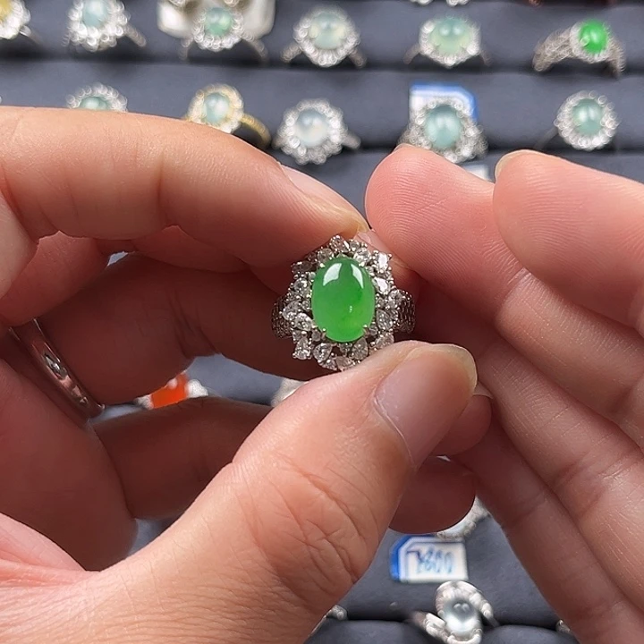 翡翠银S925镶嵌戒指缅甸A货翡翠