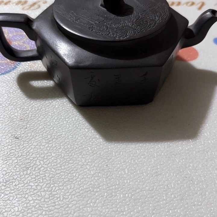 茶壶紫砂六方乌泥紫砂壶