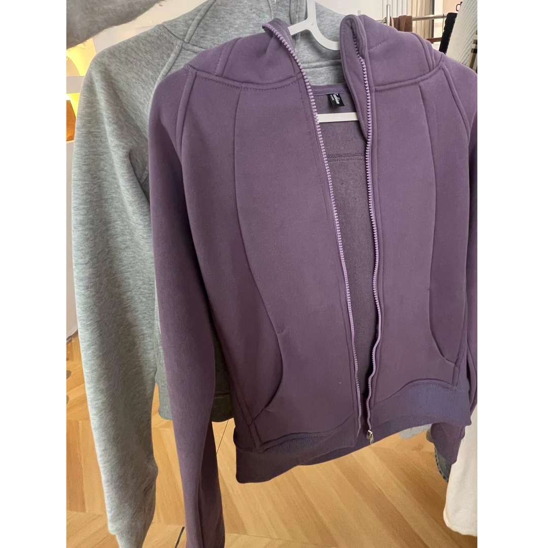 175秋冬加绒韩系高个子加长运动休闲卫衣开衫帽修身收腰显瘦外套