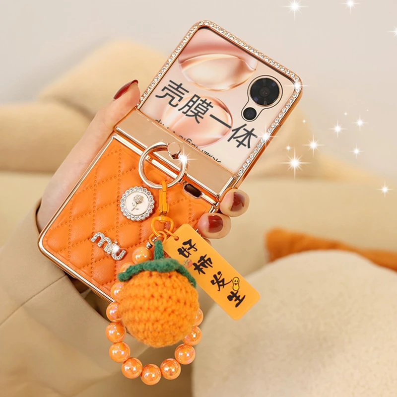 壳膜一体适用荣耀magicvflip2手机壳防摔钢化膜华为vflip女款橘色