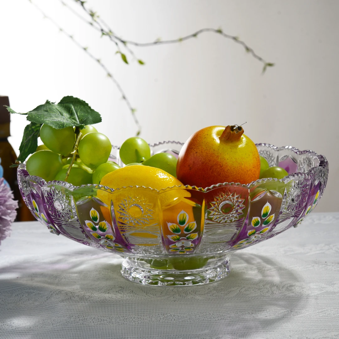 [金像]D305太阳花带脚果盘 磨砂富贵紫+珐琅花