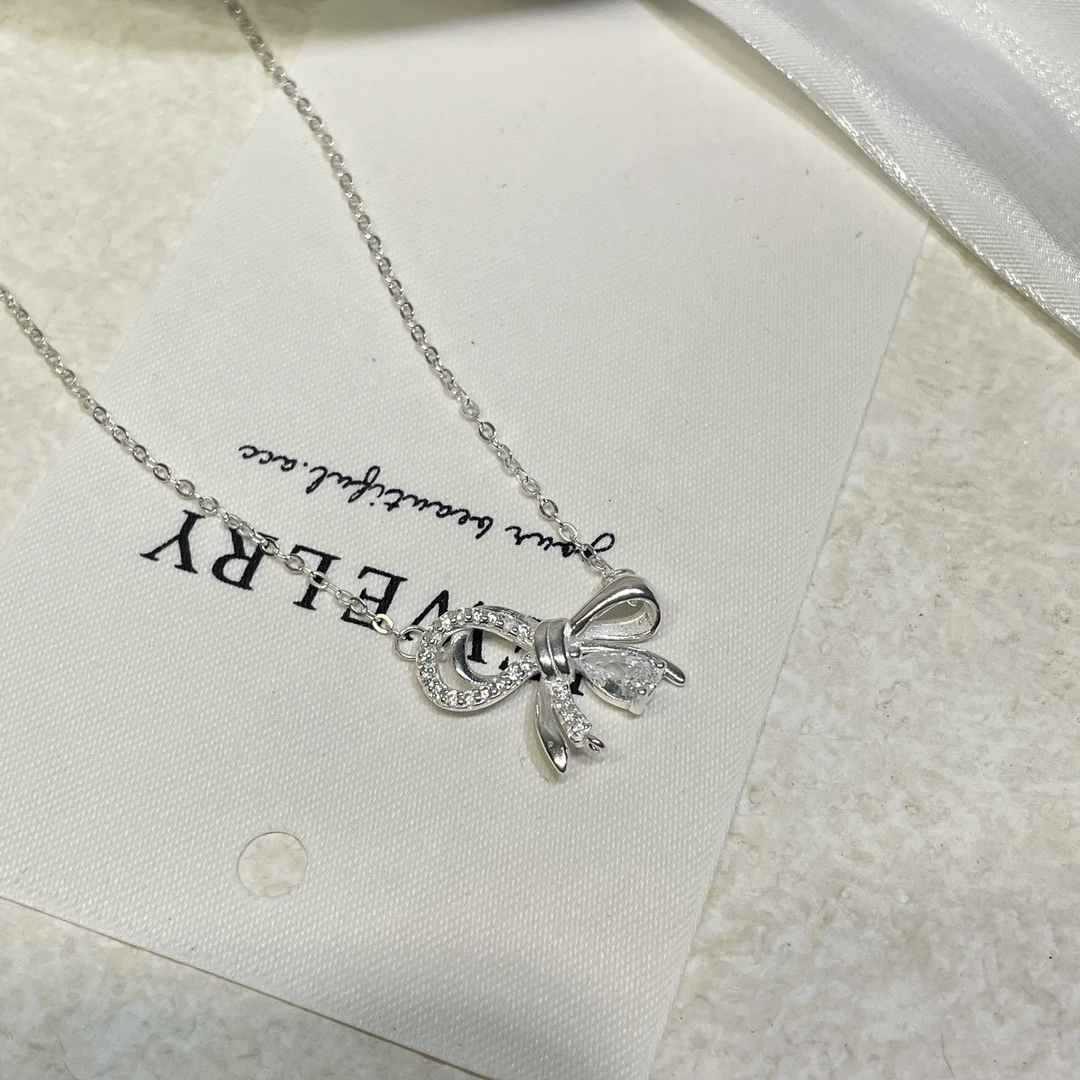 坠链均足银 足银990锆石蝴蝶结项链气质轻奢满钻甜美镶嵌精致