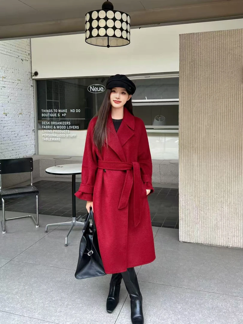 598 女毛呢外套宽松中长大衣中长款呢大衣气质