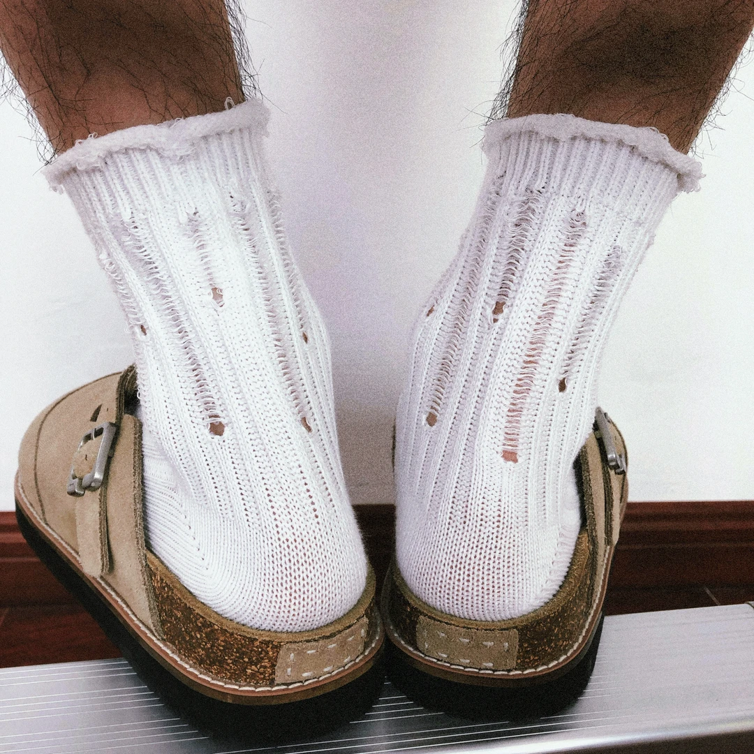 TREETALLIFE卷边破洞袜子男夏薄款勃肯鞋袜男款堆堆袜粗针袜薄款