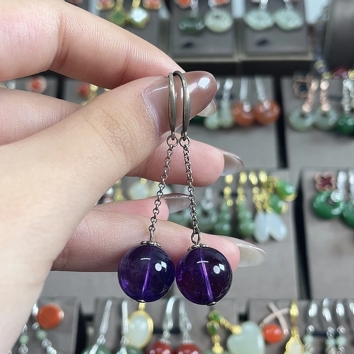 银S925镶嵌耳饰紫晶12左右