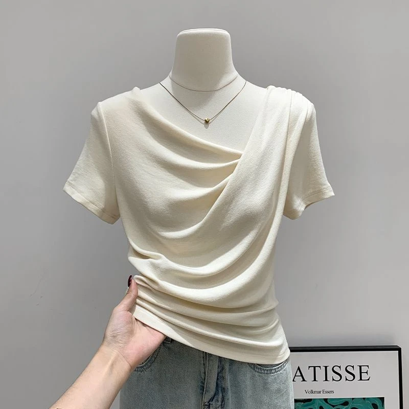 荡领露肩性感短袖T恤女2025夏季莫代尔不规则修身收腰辣妹上衣潮