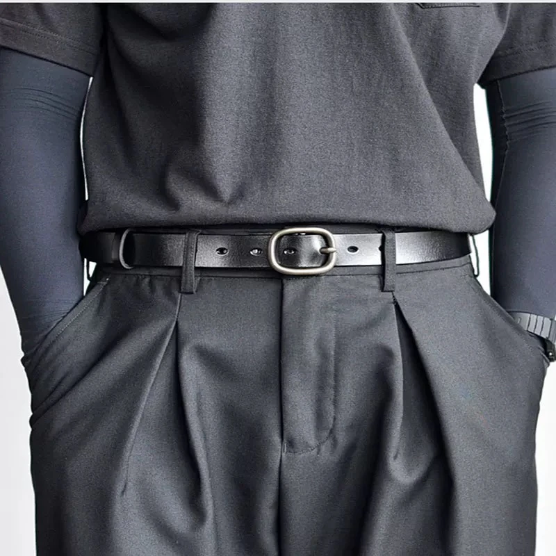 韩版经典时尚圆形针扣男女腰带小众高级设计感复古通勤牛仔裤皮带