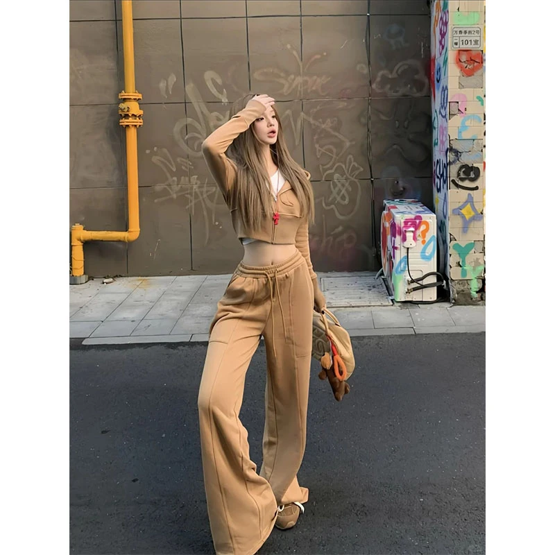 秋季新款修身显瘦网红穿搭通勤风外套上衣休闲简约直筒长裤套装女
