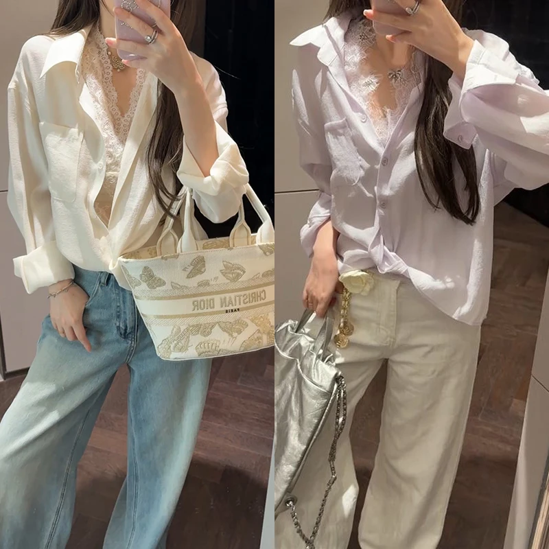 【mimius】&C游鹿鹿 极简气场-蕾丝背心叠穿衬衫两件套 G03029