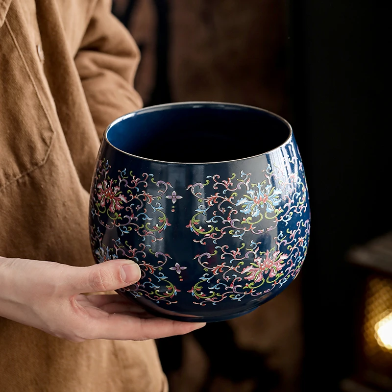 珐琅彩茶洗大号陶瓷笔洗茶具茶道配件洗茶杯器皿水洗建水茶渣缸