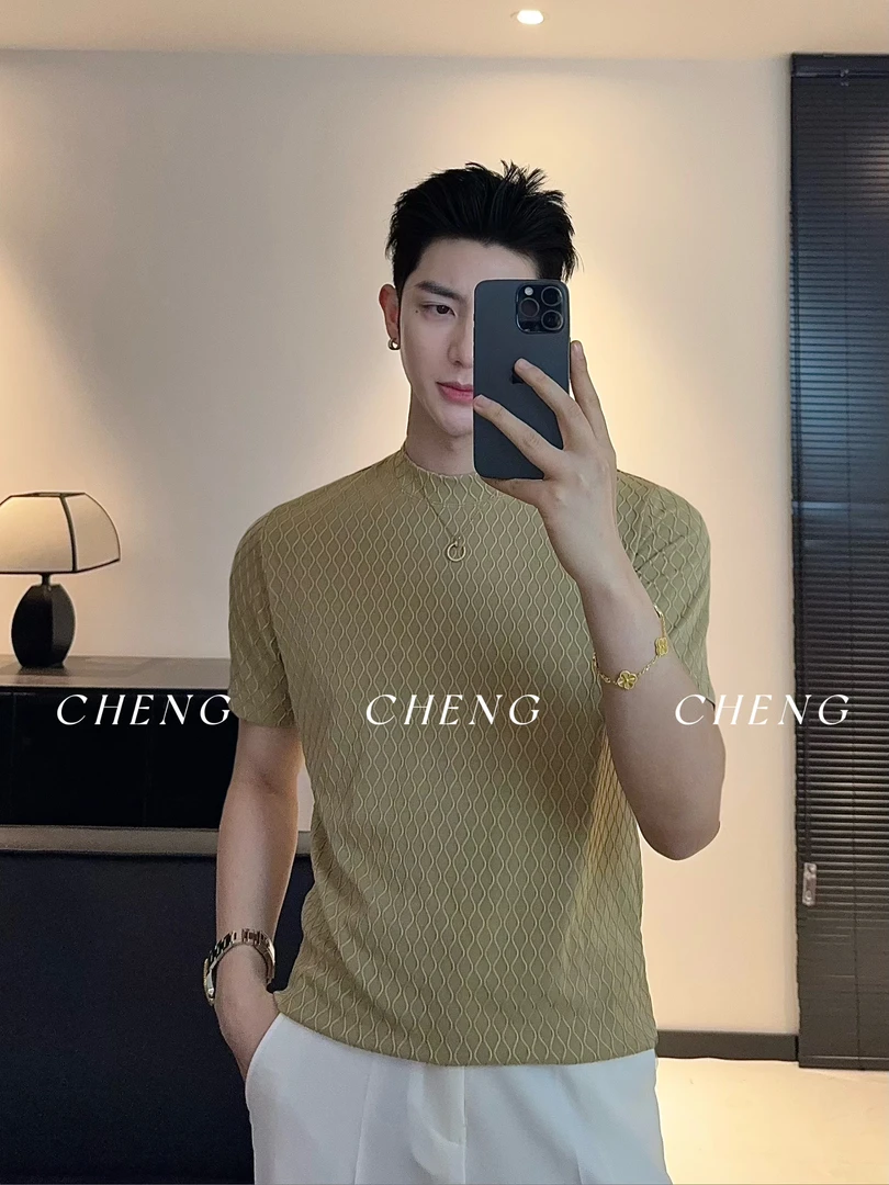 「程程的试衣间」高品质夏季男士几何暗纹痞帅短袖时尚百搭圆领T恤
