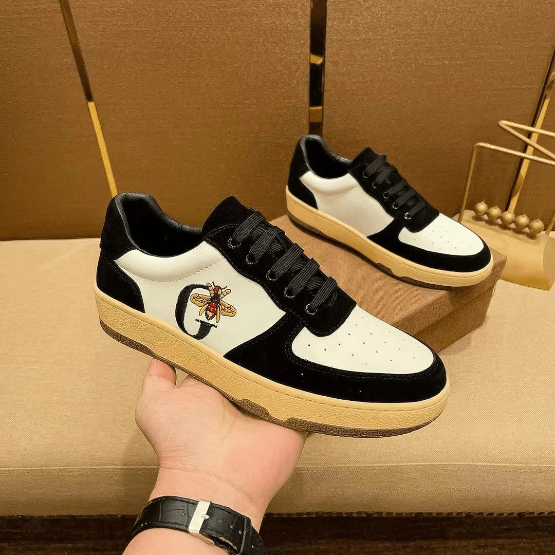 新款轻奢欧款潮鞋刺绣小蜜蜂高颜值休闲板鞋男高级感潮鞋小白鞋