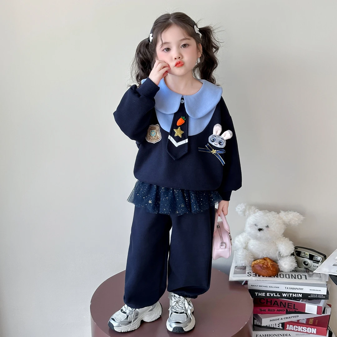 女童秋装卫衣套装2025新款卡通兔子警官儿童衣服春秋款女宝宝童装