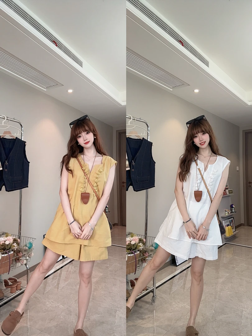 2025洋气穿搭夏季新款韩系休闲显瘦宽松时尚百搭设计感无袖两件套