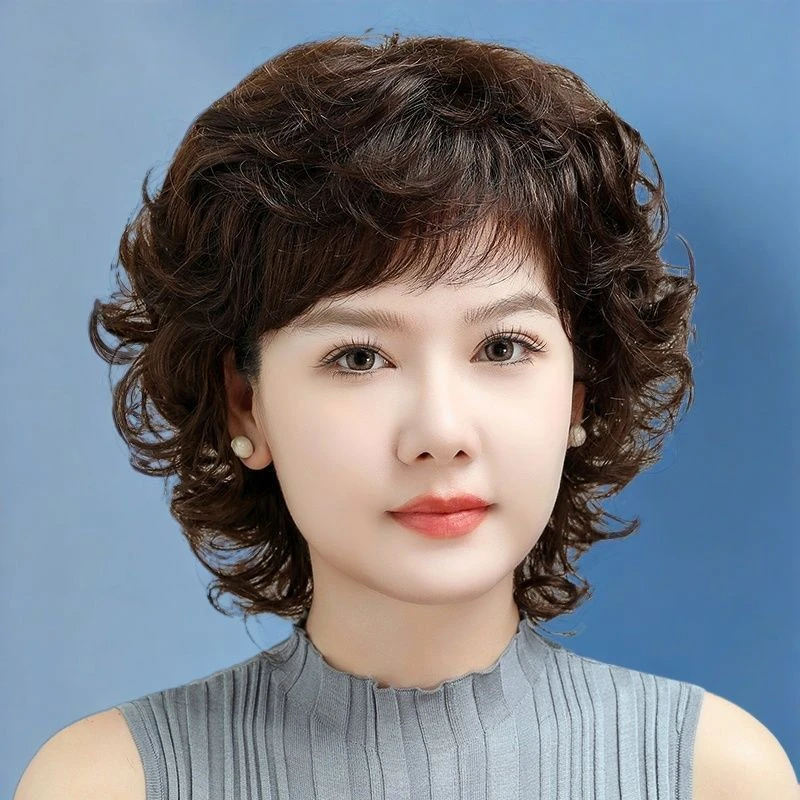 假发全头套女长发真发真人发丝全中老年卷发羊毛卷轻薄全头套假发
