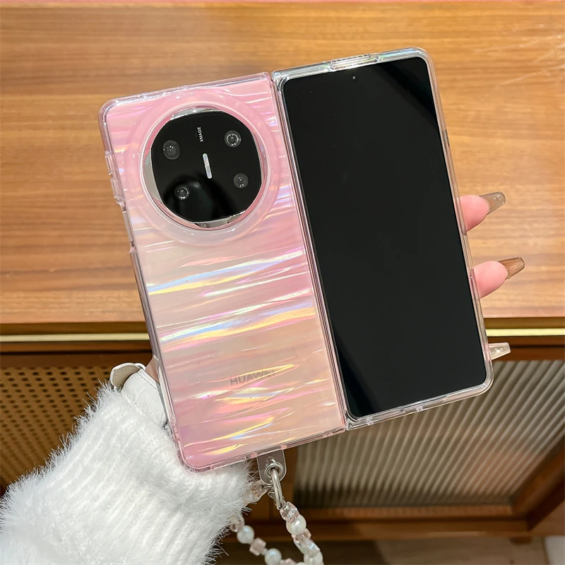 适用于华为matex6手机壳拉丝贝壳纹matex5折叠屏x3女款手链保护套