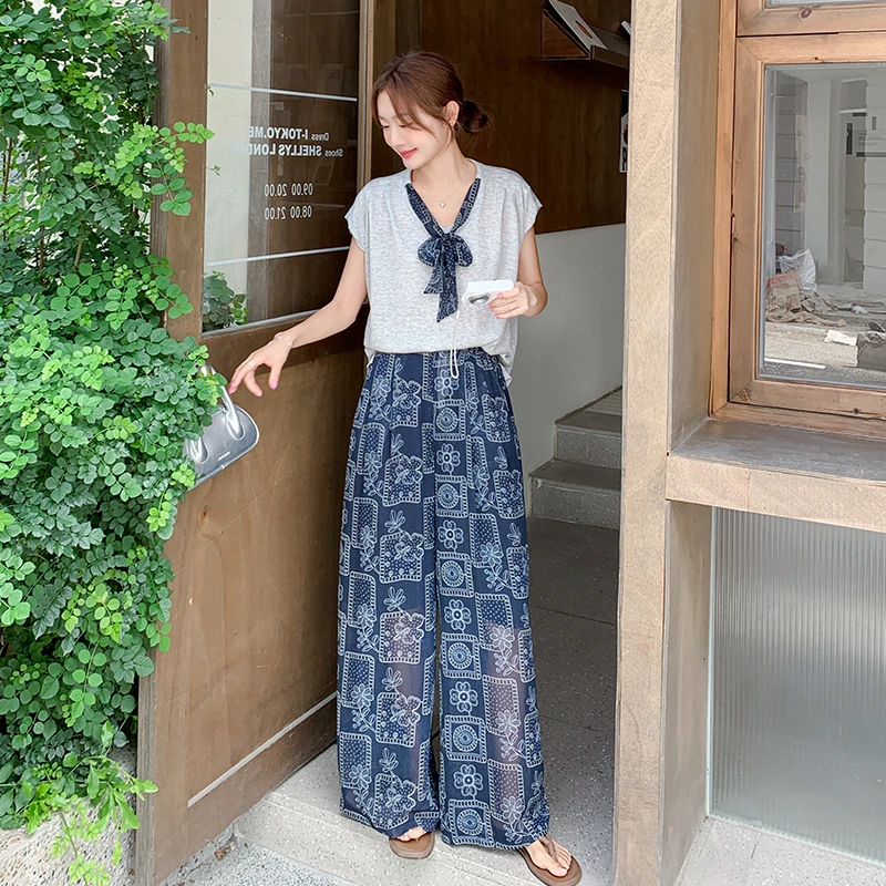 慵懒松弛感夏日穿搭一整套女2025年新款法式气质通勤印花时尚套装