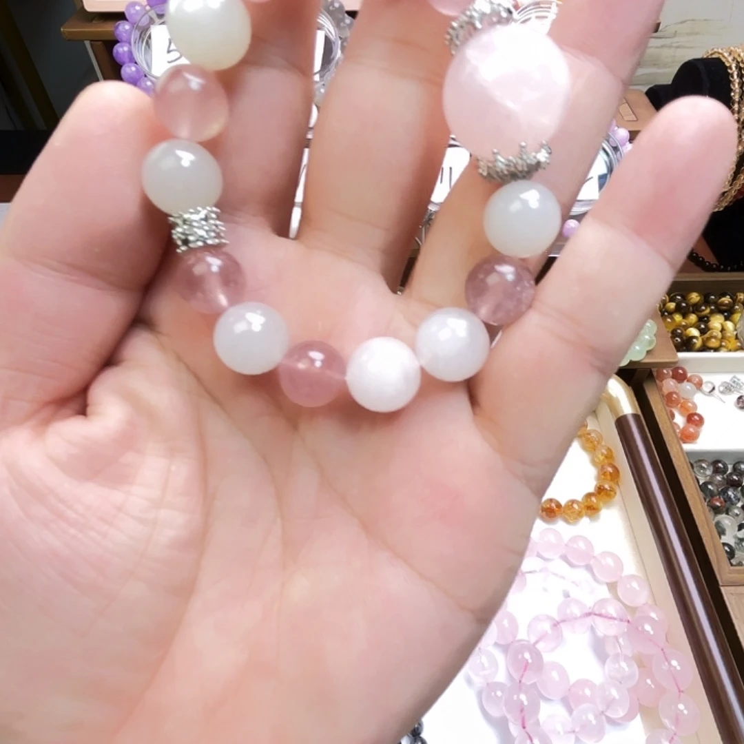 水晶未镶嵌手链天然粉水晶