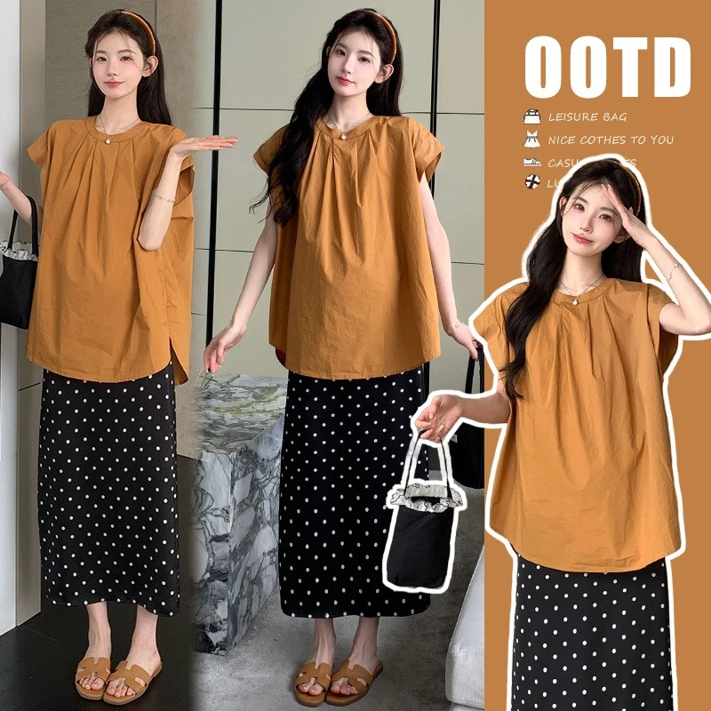 孕妇装夏装短袖上衣夏季波点半身裙2025新款孕妇套装夏天两件套夏