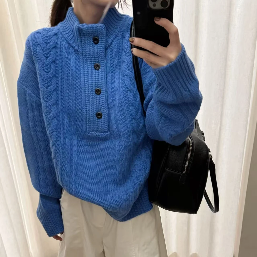 小众潮牌联名复古麻花亨利领休闲套头羊毛羊绒针织毛衣5899