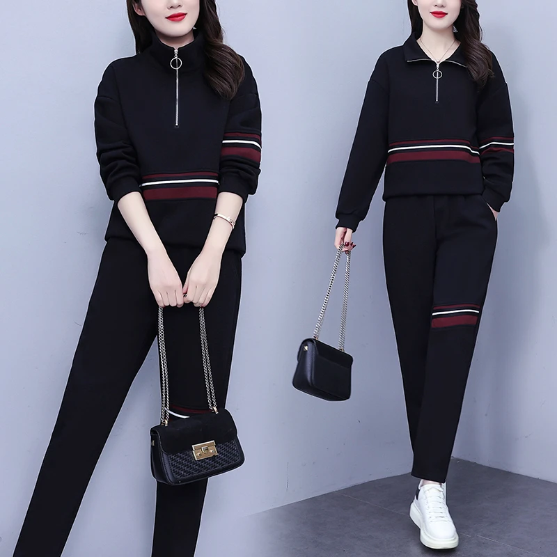 时尚休闲套装女2025春新款洋气宽松遮肚显瘦设计感上衣裤子两件套