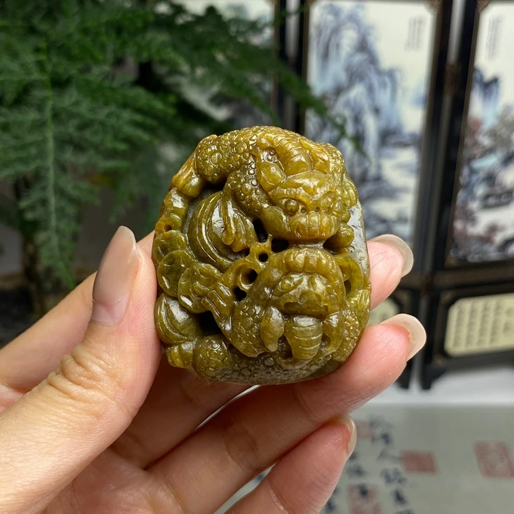 毛货 黄翡复古双金蟾挂件吊坠 天然翡翠A货