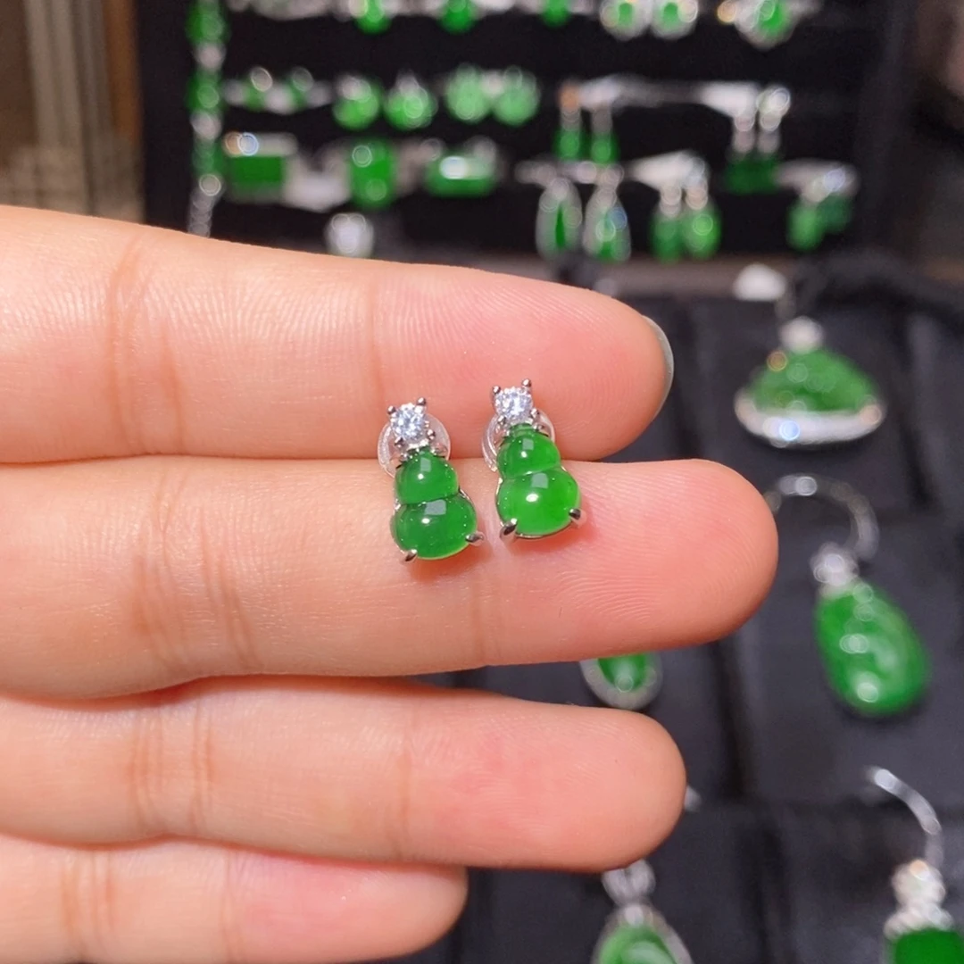 银S925镶嵌翡翠耳饰天然翡翠