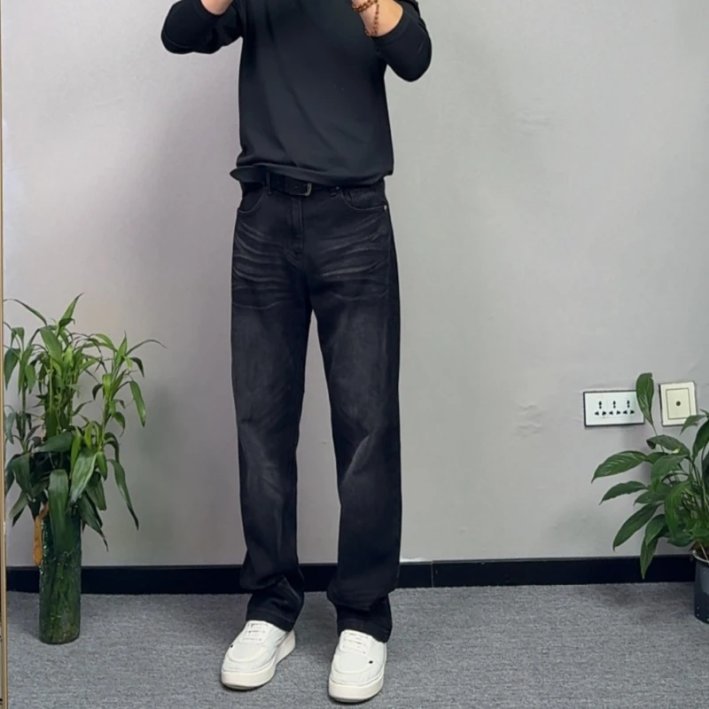 秋季新款男士经典直筒牛仔裤百搭弹力显高显瘦宽松潮流休闲长裤男