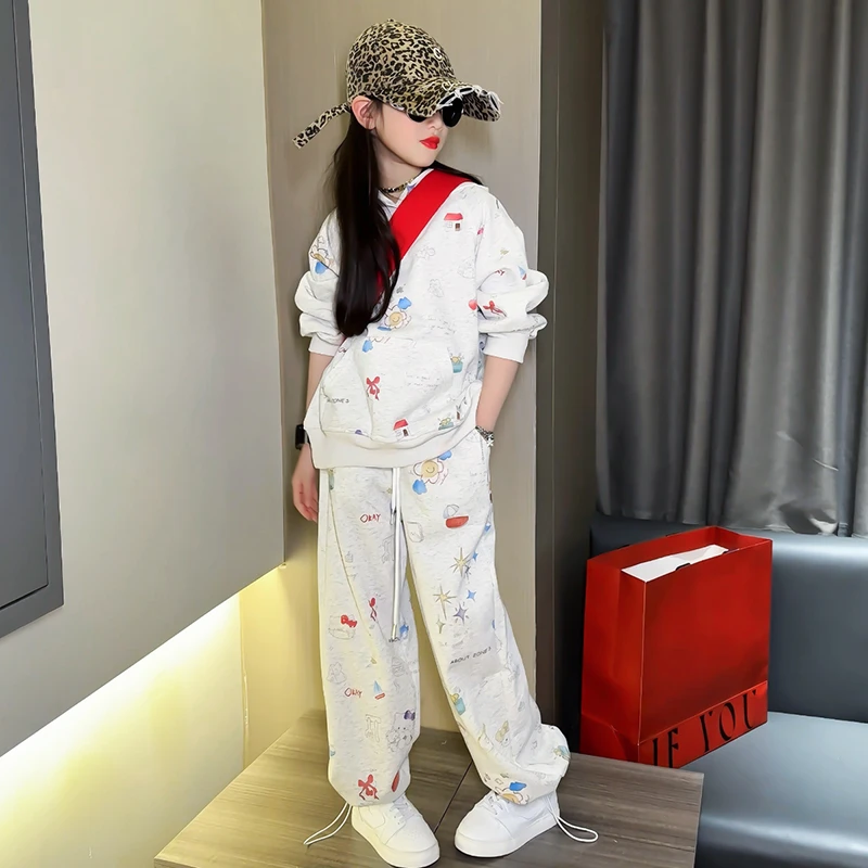 女童韩系休闲套装2025新款小公主洋气时髦春装运动卫衣卫裤两件套