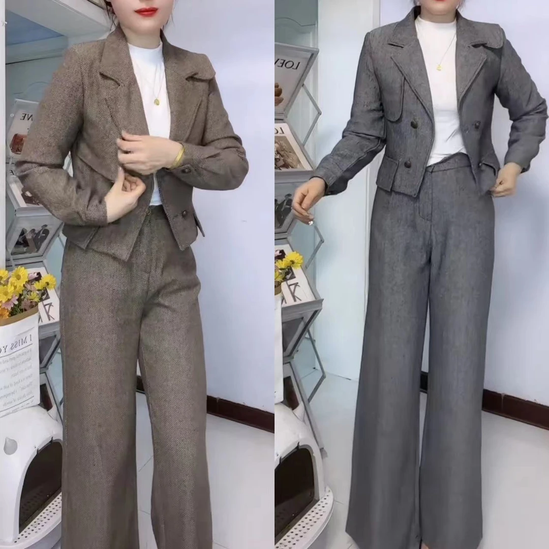 西装秋季时尚套装气质修身春秋街头风阔腿裤网红秋冬