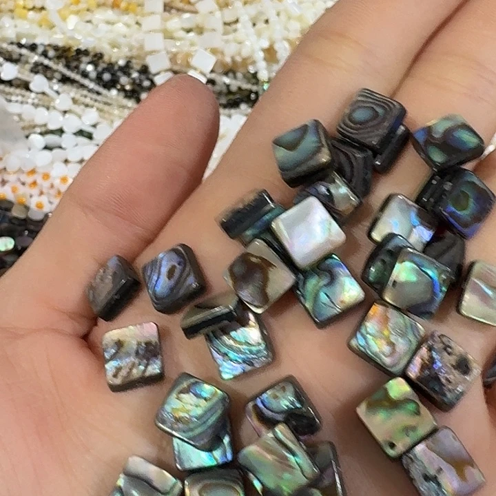 玛瑙/玉髓合金珠宝半成品4个8mm鲍鱼贝正方形