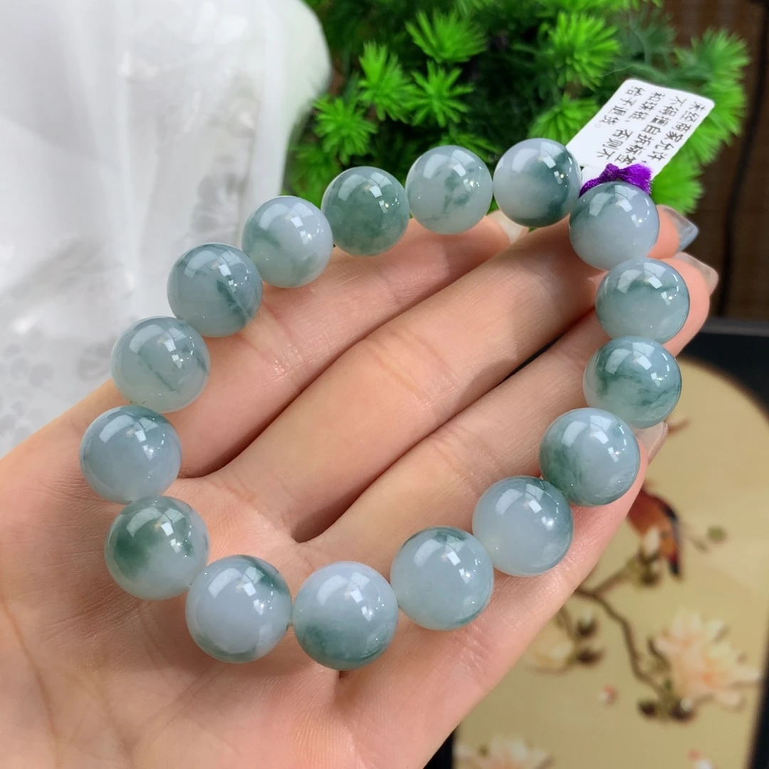 翡翠手链未镶嵌冰胶蓝底飘花手链卡12.7m m